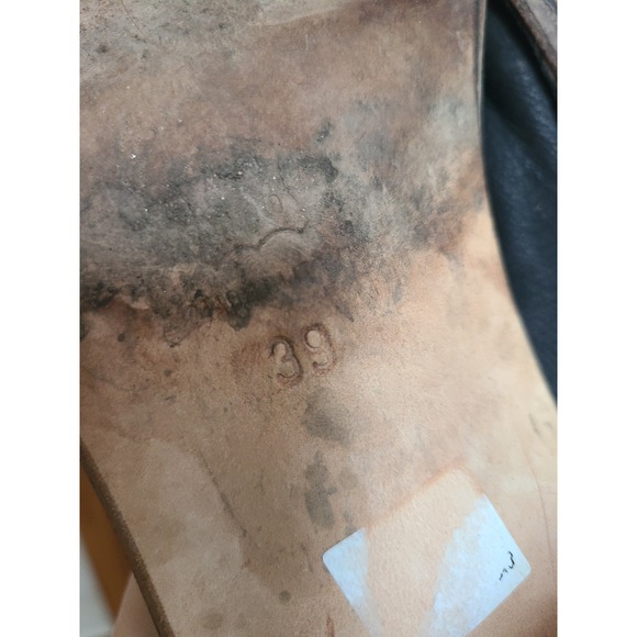 Linea Italian Black Leather EU 39 US 8.5 Square Toe Mules Made Italy Block Heel - Picture 6 of 7